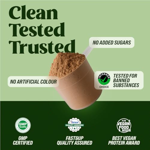 Fast&Up Plant Protein Powder with Rich Chocolate Flavour | Pea Isolate & Rice Protein | 26gm Protein Per Serve | Complete Amino Acids with 4.6g BCAA | Smooth & Tasty with No Added Sugar | Easy to Digest | Tested & Certified, 1kg Pouch