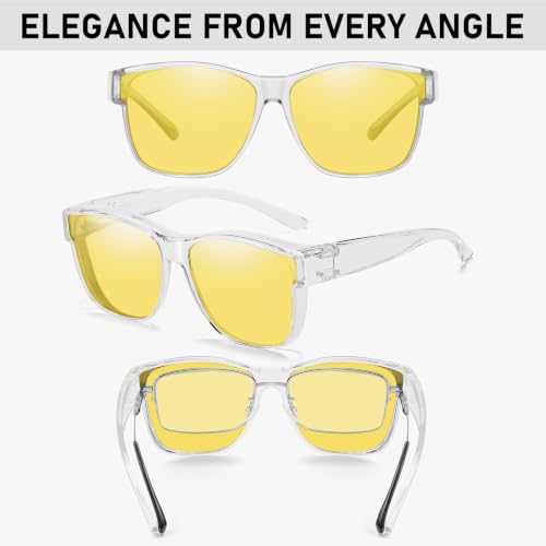 Image of GEGURI Night Vision Glasses, Night Driving Fit Over Glasses Polarized Anti-Glare for Men & Women Yellow Lens
