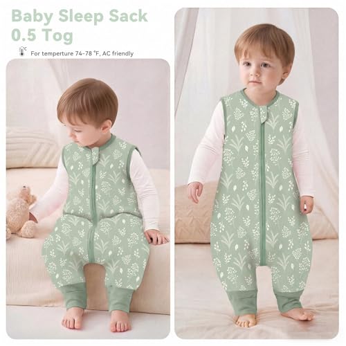 Image of Chilsuessy Toddler Sleep Sack with Feet 3-4 T, 0.5 TOG Cotton Baby Wearable Blanket with Legs, Sleep Bag Walker with 2-Way Zipper, Green Wheat Ears