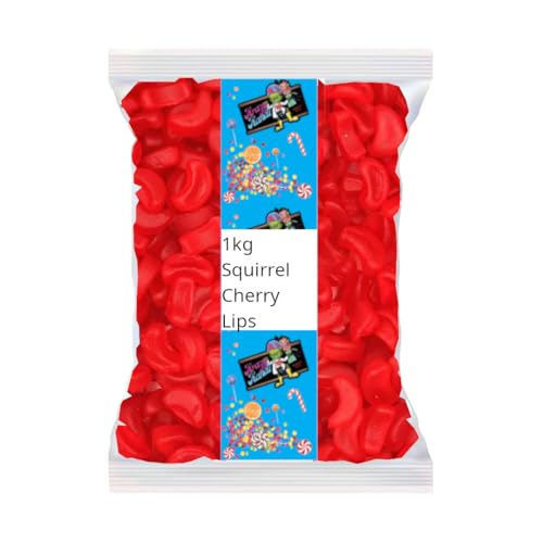 Squirrel Cherry Lips Candy 1kg - Krazy Kandi Packaging by Valeo - Bulk Sweets Chewy Fruity Flavor Perfect for Parties Treat Bags and Candy Buffets