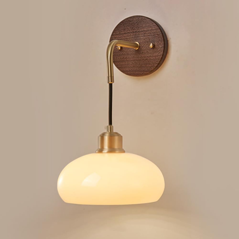 SXECAEPS Glass Wall Sconce Modern Mount Light Bedside Lamp Living Room Sconces Lighting Fixture Nordic Wood Lights Bedroom Nightstand Lamps