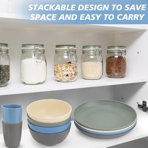 Shopwithgreen Wheat Straw Dinnerware Sets for 4, 20 PCS Unbreakable Plates and Bowls Sets, Reusable Dinner Dishes Set, Bowls, Cups, Plates for Camping, Kitchen, RV, Dorm, Dishwasher Microwave Safe - Thumbnail 7