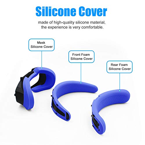 Amvr Vr Mask Silicone Protective Cover & Front Foam And Rear Foam Silicone Cover Suit Set For Oculus Rift S Headset Sweatproof Waterproof Anti-Dirty Replacement Face Pads Accessories (Blue) #TOP1