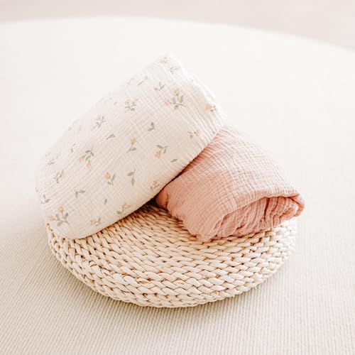 Image of MairMore 2 Pack Muslin Baby Crib Sheets, 52 x 28 in Fitted Bed Sheets | Soft & Durable, 100% Cotton Breathable Elastic Neutral Standard Sheets Set for Toddler, Newborn, Infants, Girls, Boys