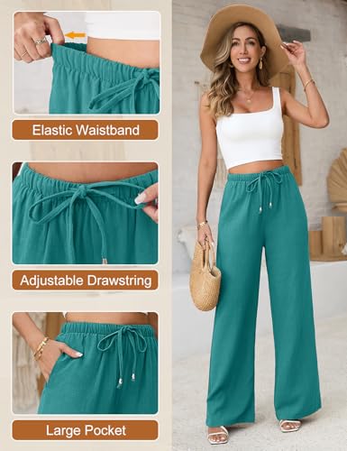 Image of Linen Pants for Women Flowy Palazzo Pants Boho High Waist Wide Leg Trousers Summer Beach Vacation Outfits 2026