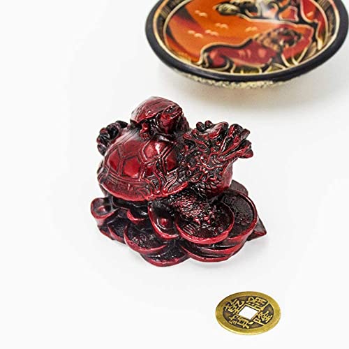 Addune Feng Shui Dragon Turtle Statue Lucky Wealth Protection Chinese Dragon Tortoise Figurine Sitting On Coins And Ingots Paperweights Gift Home Decor (Dark Red) #TOP3