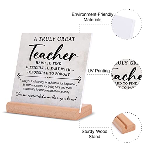 Gowelly Teacher Gifts - Acrylic Plaque with Wooden Base, Thank You Gifts for Teacher Christmas Leaving Retirement, Teacher Appreciation Cards Presents