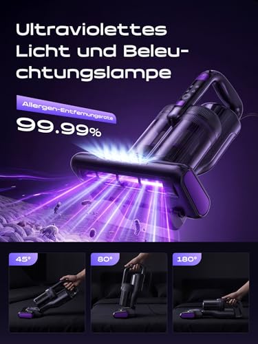 BioAura Milbensauger für Matratzen, Milbensauger mit UV Licht & Heißluft, Matratzenreiniger mit HEPA Filter, Bürstenwalzenklopfen & Ultraschall Funktion, Für Matratzen/Sofas/Teppiche