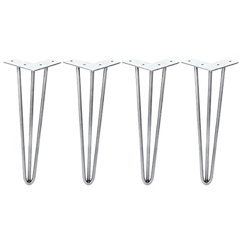 Mochiglory Set of 4 Metal Hairpin Coffe Table Legs 28 Inch, 3-Rod Raw Steel Modern DIY Desk Bench Chair Furniture Support Leg