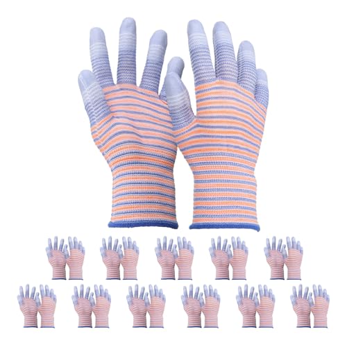 sourcing map 12Set ESD Anti-Static Gloves Electrostatic Protective Gloves with PU Fingertips Large Size for Computer Installation, Building & Repair, Blue