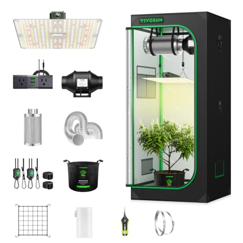 VIVOSUN 2x2ft Grow Tent Kit with 100W Full Spectrum LED Grow Light | WiFi-Controlled Grow System,Automatic Ventilation, GrowHub Outlet A22 Temp Humidity Sensor,24"x24"x48" Grow Tent