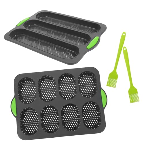 FUNOMOCYA 1Set Silicone Bread Cavity Non Stick Baking Pan for French Bread Loaf Baking and Bread Rolls Includes Brushes for Easy Cleanup