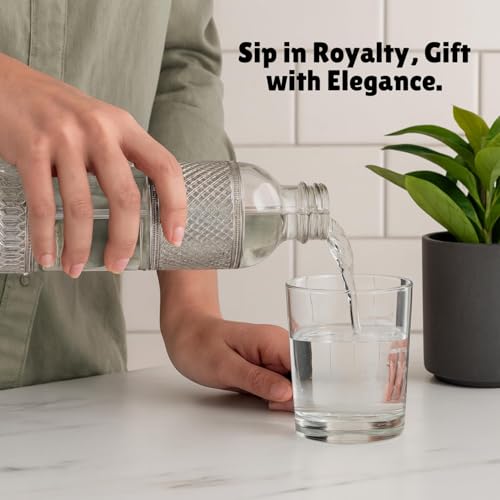 Image of German Silver Water Bottle 1 Ltr | Premium Embossed Design | 100% Pure | Leak-Proof | 2 Water Glass 300ml each | Premium Serving Set for Home & Office | Best for Gifting (Transparent)