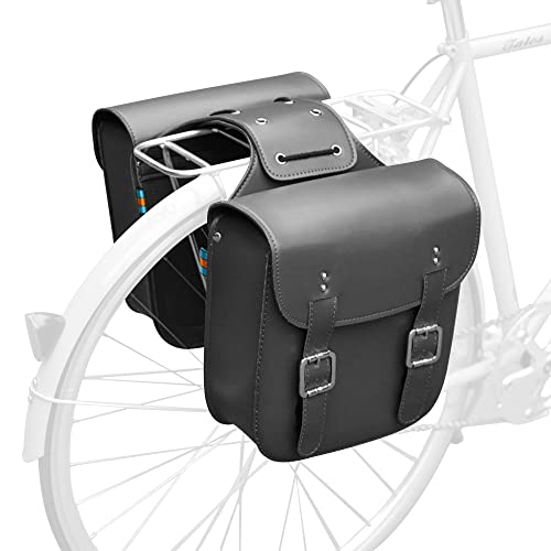 TentHome Retro Gepäckträgertasche Doppelt für Fahrrad Leder PU Wasserdicht Seitentasche Fahrradtaschen hinten Doppeltasche Pack für Gepäckträger (Schwarz)