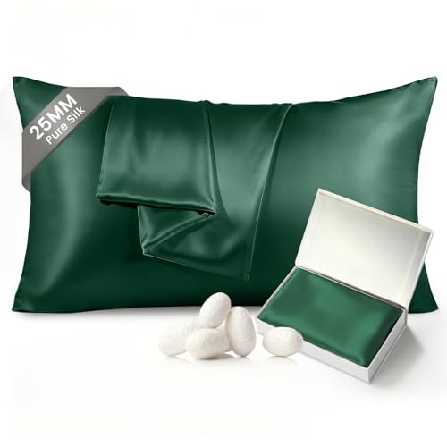 Image of THXSILK 100% Pure Mulberry Silk Pillowcase for Hair and Skin, 25 Momme Grade 6A+ Mulberry Silk, Durable, Soft and Breathable Silk Pillow Case (King 20 inchx36 inch, Emerald Green)