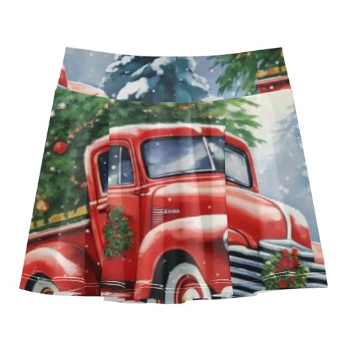Athletic Shorts for Girls Skorts Vintage Red Truck Christmas Winter Tennis Skirts Kids Pleated School Skirt 3t2
