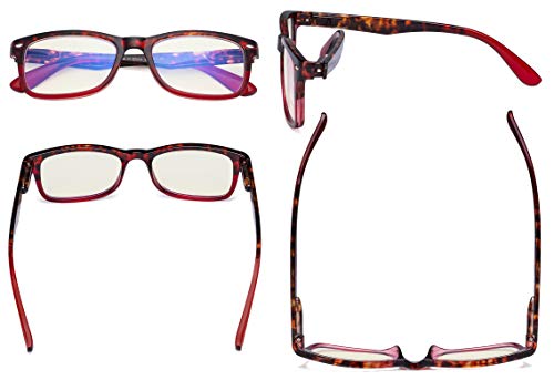 Image of Eyekepper Blue Light Filter Reading Glasses - Reduce Eye Strain Computer Readers - Tortoise /Red 1.25