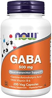 NOW Supplements, GABA (Gamma-Aminobutyric Acid)500 mg + B-6, 200 Count, Veg Capsules