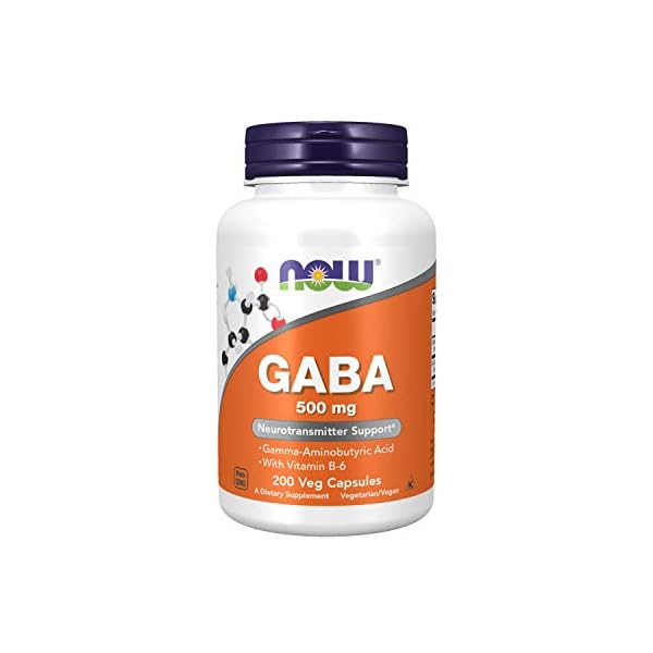 NOW Supplements, GABA (Gamma-Aminobutyric Acid) 500 mg + B-6, Natural Neurotransmitter*, 200 Veg Capsules