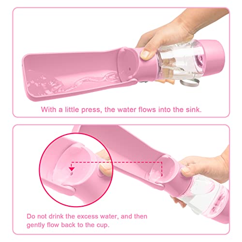 Handzee Dog Water Bottle - Upgrade Leak Proof Portable Pet Water Bottle | Dog Travel Water Bottle With Food Container For Walking Hiking Travel Outdoor | Food Grade Plastic Pet Dispenser Bottle (Pink) #TOP3