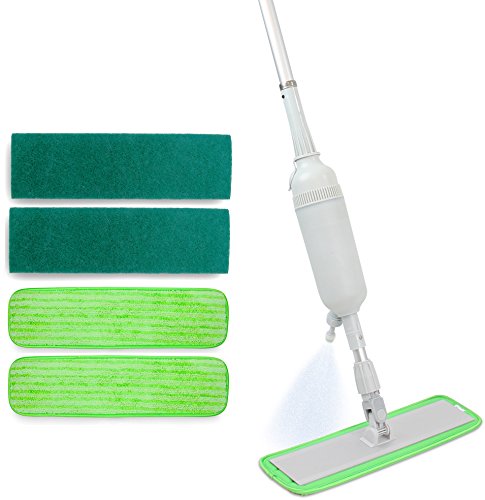 Turbo Microfiber Spray Mop System - Includes 4 Reusable Pads - Aluminum Handle w/ Hand Operated Liquid Mist for Fast Cleaning of Wood, Laminate, & Tile Floors - Easy Fill Tank