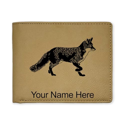 LaserGram Faux Leather Bi-Fold Wallet, Fox, Personalized Engraving Included (Beige)