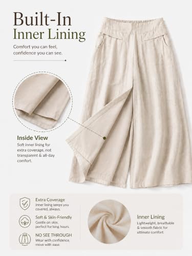 Image of Womanista Women's Relaxed Fit Pure Cotton Linen Flared Palazzo Pants for Woman | Wide Leg Casual Trouser with Pockets | Plazo pants for Women | High Waist Office & Travel Wear (Available in plus size)