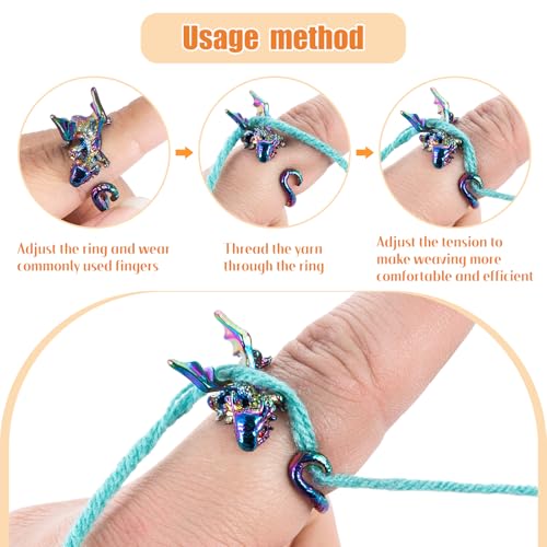 Image of HUISUYTON 4PCS Adjustable Crochet Tension Ring for Finger, Dragon Crochet Yarn Tension Rings for Crocheting, Crochet Rings for DIY Crocheting and Sewing Crafts