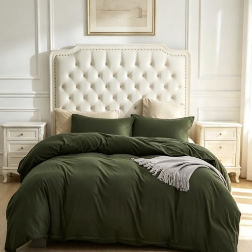 CLOTHKNOW Army Green Comforter Set King 3Pcs Dark Green Bedding Comforter Sets Olive Green Comforter King Hunter Green Comforter Soft Military Green Comforter Sets King