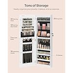 SONGMICS LED Mirror Jewelry Cabinet Armoire, Wall or Door Mounted Jewelry Storage Organizer, Hanging Lockable Frameless Mirror Cabinet with 2 Plastic Cosmetic Organizers, Gift Idea, White UJJC011W01 - Image 4