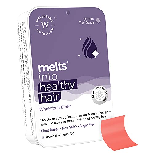 Wellbeing Nutrition Melts Healthy Hair with Plant Based Biotin, Palmetto for Hair Nutrition, Hair fall, Hair Growth – 30 Oral Thin Strips Wellbeing Nutrition Melts Healthy Hair with Plant Based Biotin, Palmetto for Hair Nutrition, Hair fall, Hair Growth – 30 Oral Thin Strips