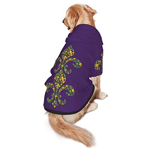 Purple Fleur Mardi Gras Dog Hoodie Sweaters with Pocket Hooded Clothes Apparel Costume for Medium Large Dogs