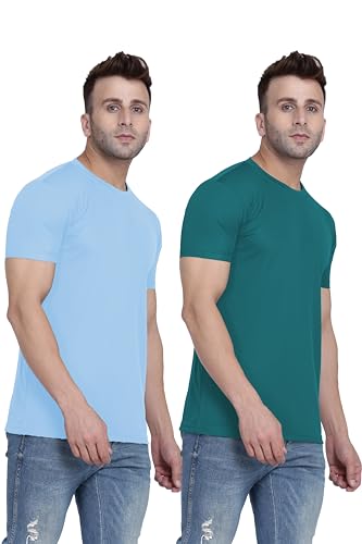 Image of TQH Men Dri Fit Polyester Half Sleeve Round Neck Multicolor t Shirts - Combo Set of 2