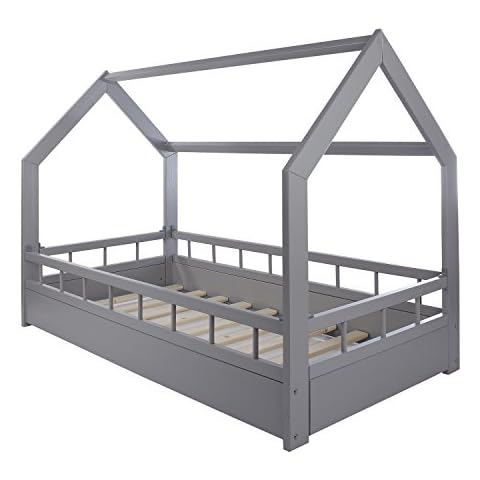 Velinda Wooden bed, Scandinavian style, modern, kids bed, home bed, 160x80+barriers (colour: grey) Cover