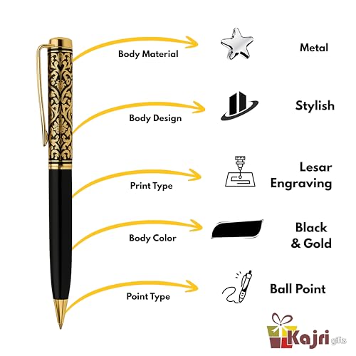 Image of Kajri Gifts Personalized Pen with Name Engraved Wooden Gift Box Best for Gifting, Corporate Gift, Doctor, Advocate, Boss, Employee, Teacher (Royal Gold Black)