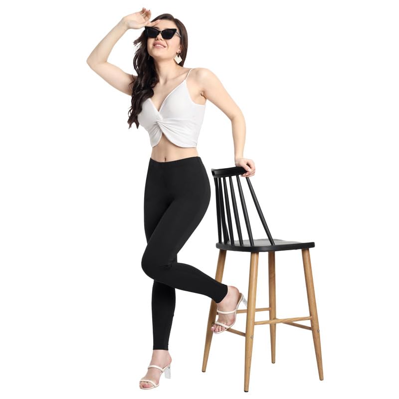 Image of ONE SKY Women Full Length Leggings | Cotton Modal Spandex Blend | High Waist Stretchable & Bio-Washed Fabric | Colour-Lock Technology | Comfortable Leggings for Women