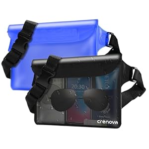 Crenova wasserdichte Tasche, Wasserfester Beutel wasserdichte Bauchtasche für Telefon/Bargeld/Karten, Wassersport Strand zum Schwimmen Rafting Kajakfahren Schnorcheln Angeln Camping(Schwarz + Blau)