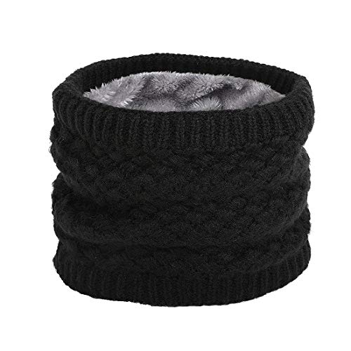 Epeius Kids Girls/Boys Winter Knitted Infinity Scarf Children Warm Soft Polar Fleece Neck Warmer 2 Pairs Pack,Black And Grey,One Size #TOP3