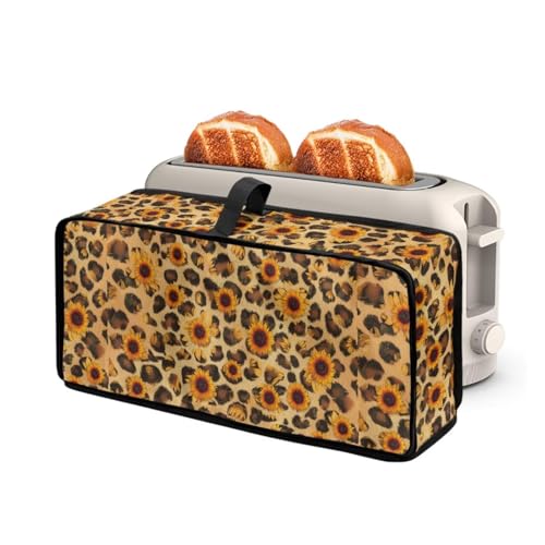 Hzeswody Toaster Cover 2 Slice Cover for 2 Slice Slim Toaster, Easy to Fold Dust Covers for Kitchen Appliances, Bread Maker Covers - Leopard Sunflower