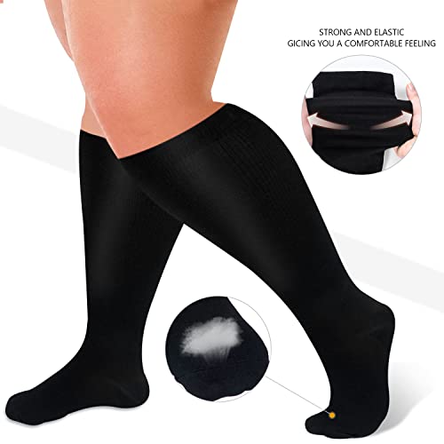 3 Pairs Plus Size Compression Socks For Women And Men Wide Calf 20-30Mmhg Extra Large Knee High Support For Circulation #TOP1