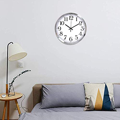 Wall Clock 12 inch Large Number Silent Quartz Decorative Clocks, Battery Operated, Decorative Home Office School Kitchen(silver White) - Image 4