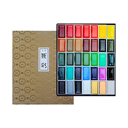Kachikawa Pigmento de acuarela sólido profesional, 35 colores, pintura de tinta especial con pincel fino