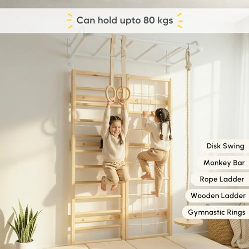 Image of Curious Cub Jungle Gym for Kids Indoor | Kids Gymnastics At Home Gym | Contains Rock Climbing, Wall Climbing for Kids | Ladder for Kids to Play Indoor Fun Activity for Ages 4+ (SS 4, 8.5 FEET)