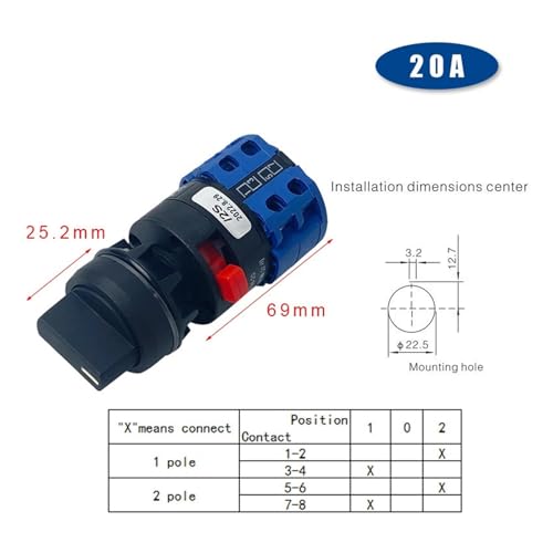 Interrupteur à came robuste LW26-20S 20A, commutateur rotatif durable