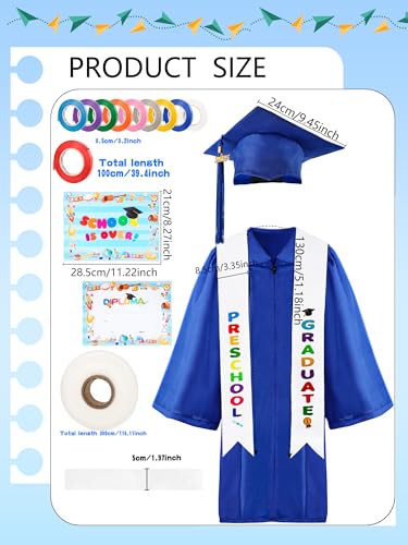Image of Unisex Kids Kindergarten Graduation Gown Cap Tassel Stole Preschool Graduation Gown Robes Certificate for Boy Girl