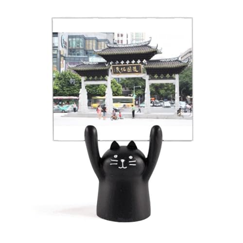 Support de mémo photo architecture chinoise chat noir, cadeau idéal