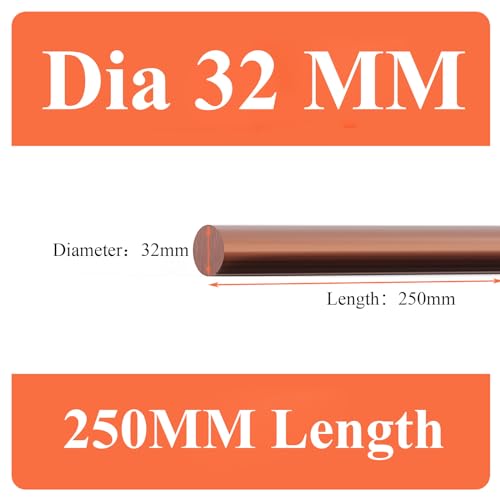 COYOUCO Pure Copper Round Rod 32Mm Dia, 150/200/250Mm Length Bare Copper Metal Rod for Metal Craft Hobbies, Electrical And Industry,32 * 250mm