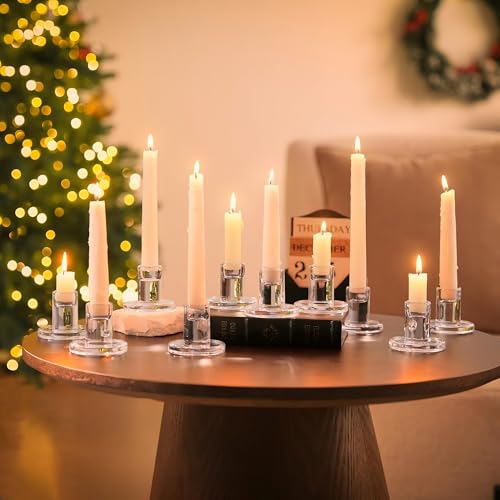 NUPTIO Bougeoir Verre Chandelier Lot de 10 Bougeoir en Verre Transparent Bougies à Réchauds en Forme de Pilier Centre de Table pour la Décoration des...