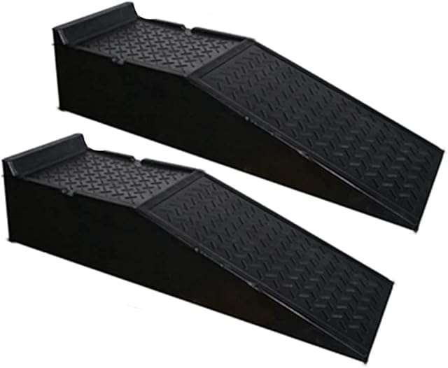 2 Pack Vehicle Service Ramp Set, Low Profile Car Ramps, 8.7In Rise Rubber Automotive Leveling Ramps, Heavy Duty Truck Ramps for Vehicle Maintenance