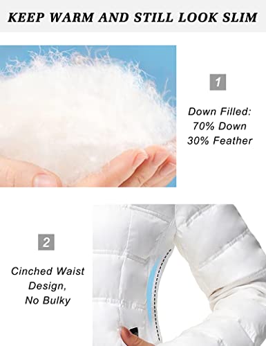 Another Choice Women Winter Down Puffer Jacket, Hooded Women Winter Down Jacket Quilted Puffer Coat With Faux-Fur Hood And Collar(White,X-Large) #TOP3